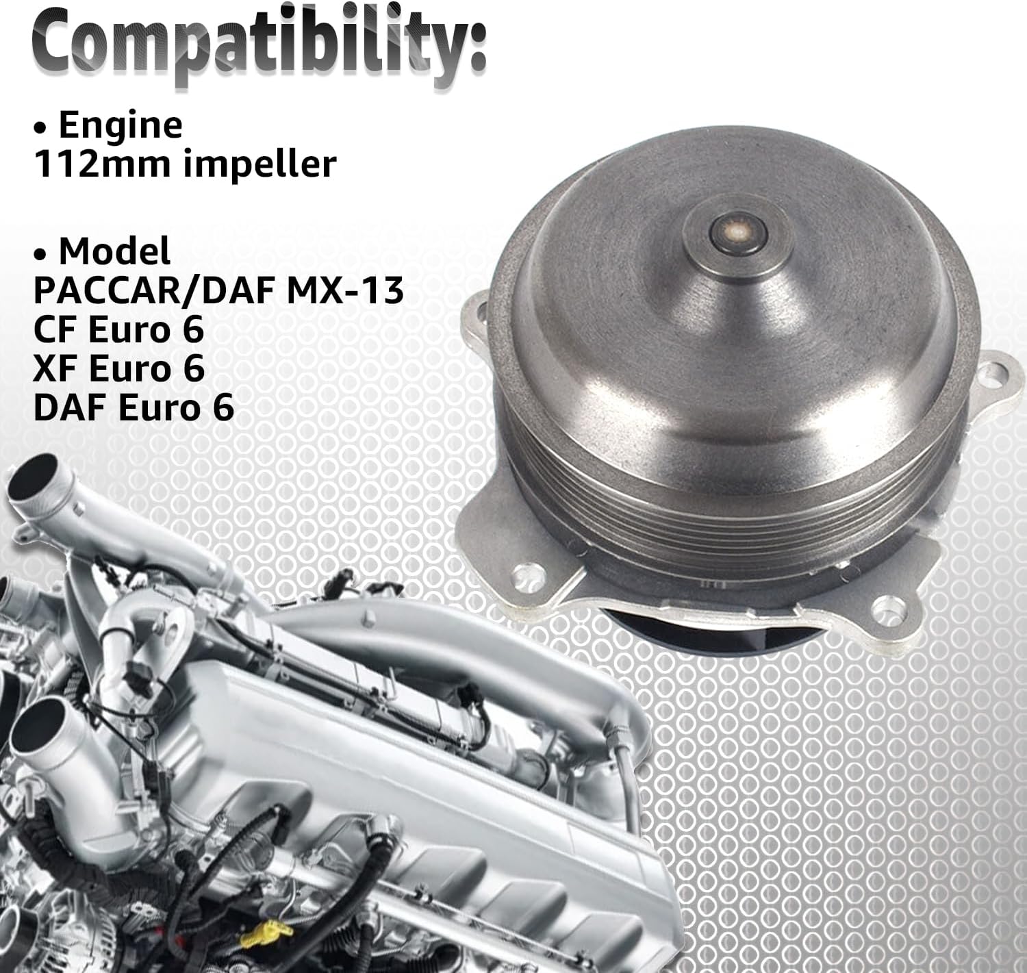 Blrack 2042162 Water Pump Fits for PACCAR/DAF MX-13 CF XF Euro 6 Engine With 112mm impeller 1956779 2042162R